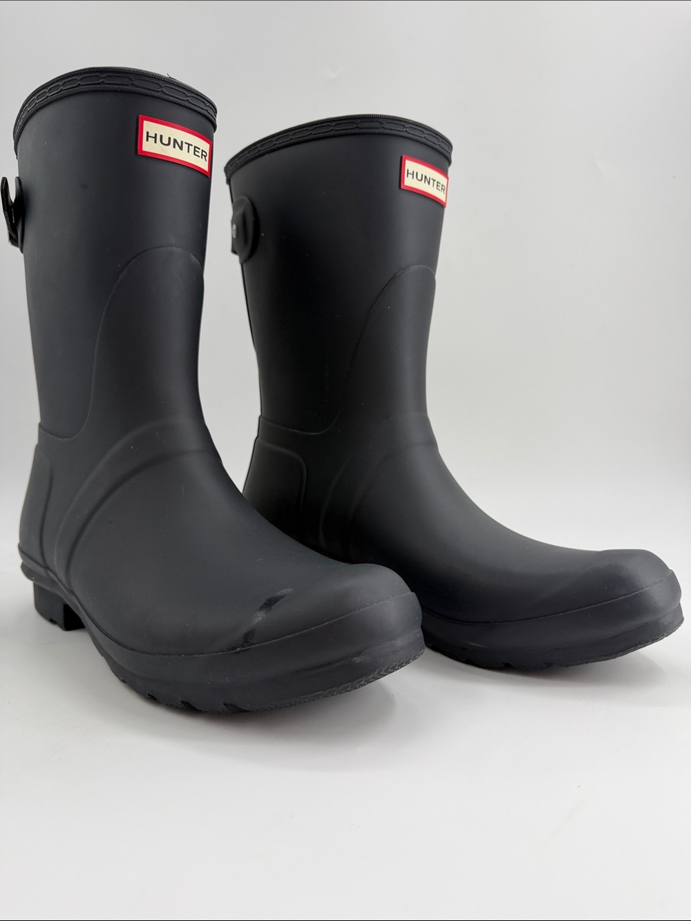 HUNTER Women's Size 11.0 Original Short Back Adjustable Rain Boot Black Matte